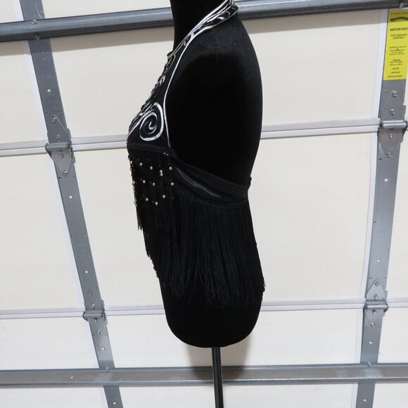 SPADE HALTER TASSLE BRA TOP 36 B CUP BLACK, WHITE, SILVER & MESH INDONESIA MADE - Picture 8 of 13